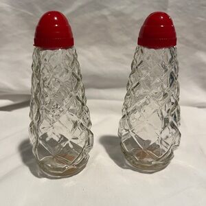 Red and Clear Glass Shakers, vintage